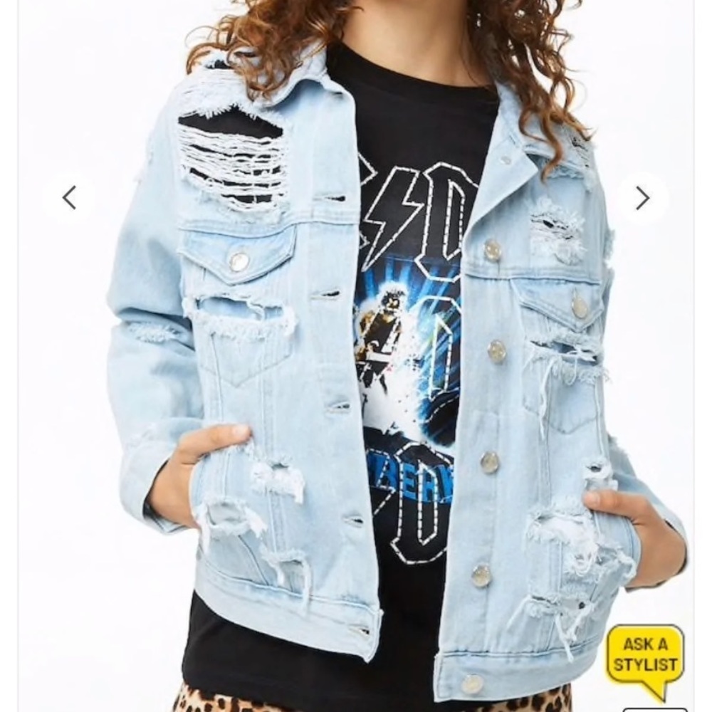 Forever 21 ripped jean jacket